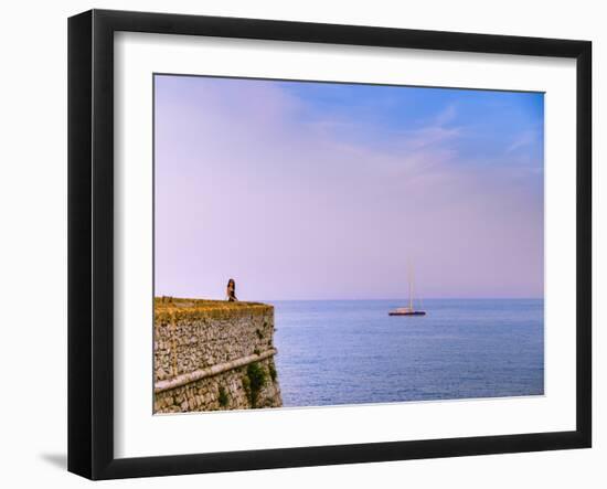 Woman alone at sunset next to the sea, Antibes, Cote d'Azur, French Riviera, France, Mediterranean,-Alexandre Rotenberg-Framed Photographic Print