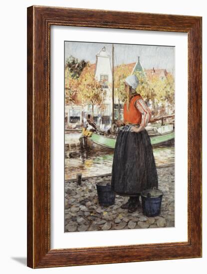 Woman Along Canal-George Hitchcock-Framed Giclee Print