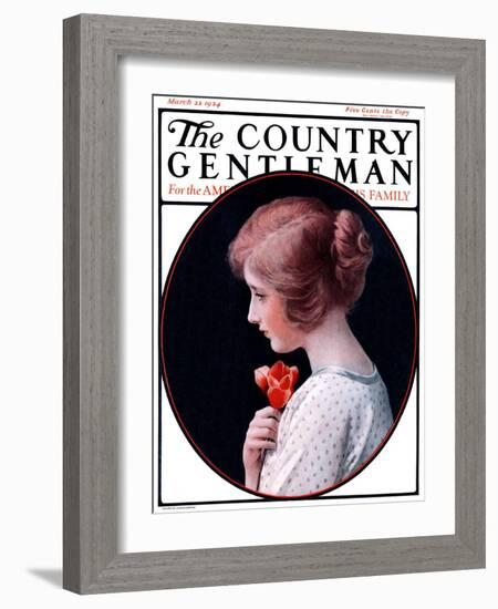 "Woman and a Rose," Country Gentleman Cover, March 22, 1924-Harold Copping-Framed Giclee Print