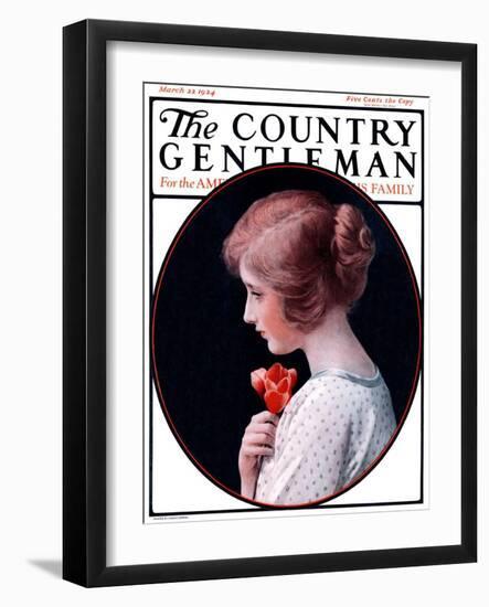 "Woman and a Rose," Country Gentleman Cover, March 22, 1924-Harold Copping-Framed Giclee Print
