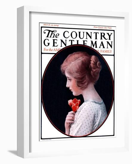 "Woman and a Rose," Country Gentleman Cover, March 22, 1924-Harold Copping-Framed Giclee Print