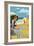 Woman and Beach Scene - Vero Beach, Florida-Lantern Press-Framed Art Print