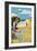 Woman and Beach Scene - Vero Beach, Florida-Lantern Press-Framed Art Print