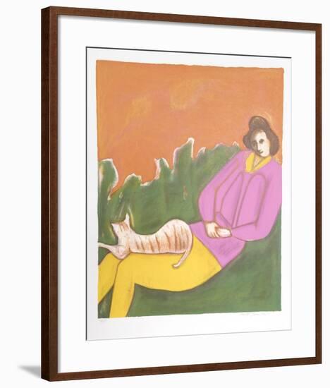 Woman and Cat-Harold Baumbach-Framed Limited Edition