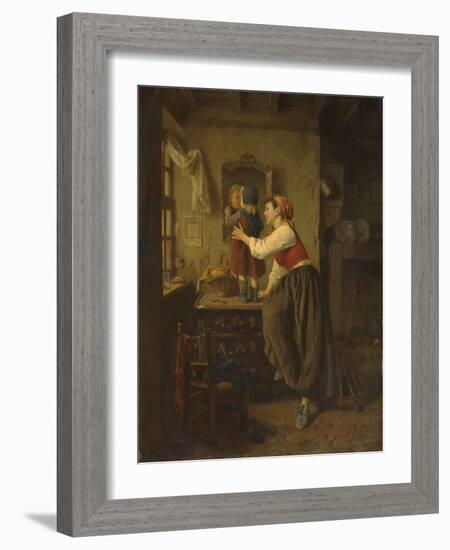 Woman and Child before a Mirror, 1870S (Oil on Panel)-Paul Seignac-Framed Giclee Print