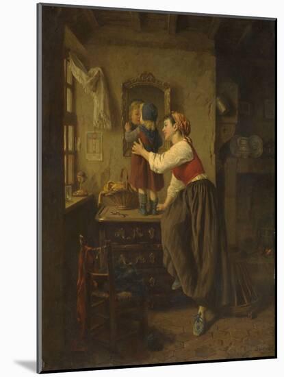 Woman and Child before a Mirror, 1870S (Oil on Panel)-Paul Seignac-Mounted Giclee Print