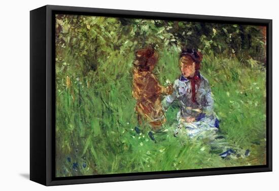 Woman and Child in Garden in Bougival-Berthe Morisot-Framed Stretched Canvas