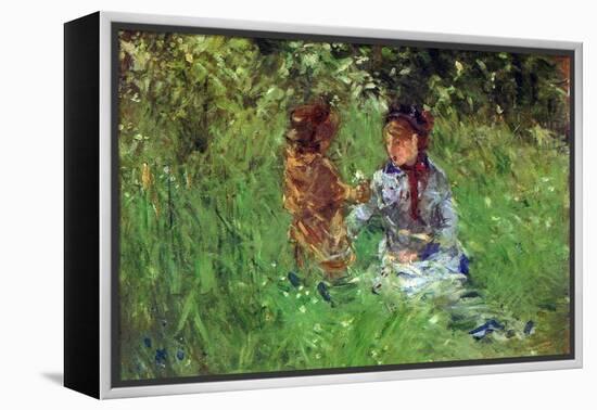 Woman and Child in Garden in Bougival-Berthe Morisot-Framed Stretched Canvas