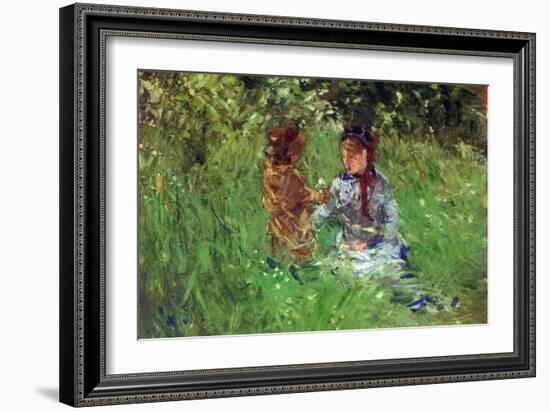 Woman and Child in Garden in Bougival-Berthe Morisot-Framed Art Print