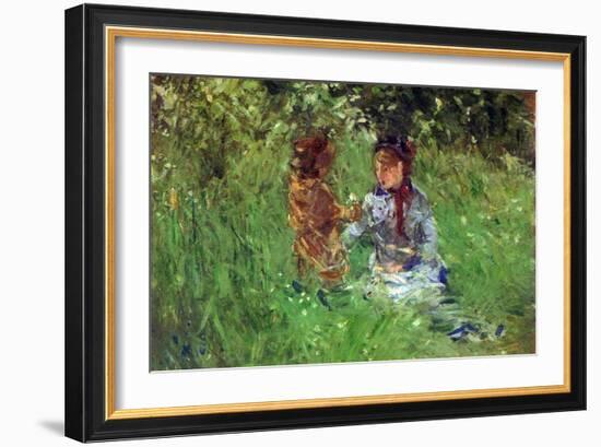 Woman and Child in Garden in Bougival-Berthe Morisot-Framed Art Print