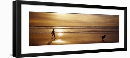 Woman and Dog on the Beach, Ocean Beach, Carmel, Monterey, California, USA-null-Framed Photographic Print