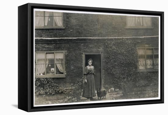 Woman and Dog Outside a Farnhouse-null-Framed Premier Image Canvas