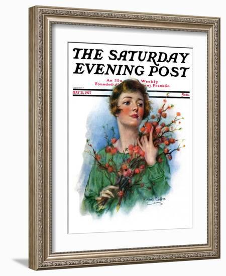 "Woman and Flowering Twigs," Saturday Evening Post Cover, May 21, 1927-William Haskell Coffin-Framed Giclee Print