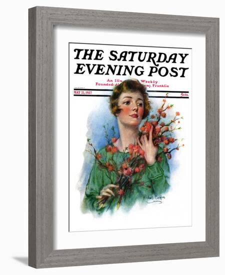 "Woman and Flowering Twigs," Saturday Evening Post Cover, May 21, 1927-William Haskell Coffin-Framed Giclee Print