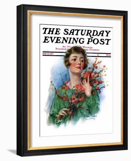 "Woman and Flowering Twigs," Saturday Evening Post Cover, May 21, 1927-William Haskell Coffin-Framed Giclee Print