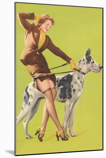 Woman and Great Dane-null-Mounted Art Print