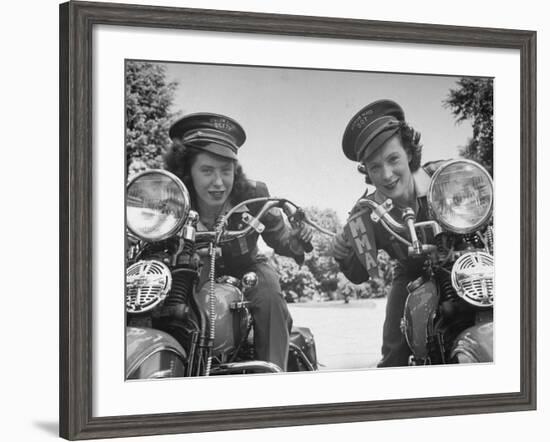 Woman and Her Daughter Sharing Interest in Motorcycle Racing-Sam Shere-Framed Photographic Print