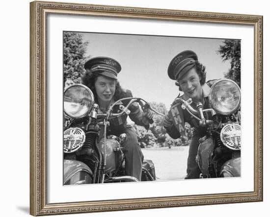 Woman and Her Daughter Sharing Interest in Motorcycle Racing-Sam Shere-Framed Photographic Print