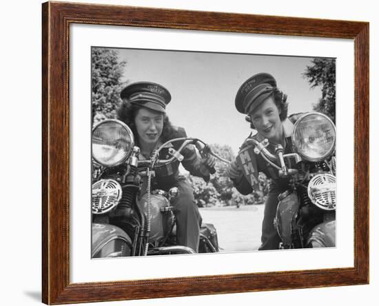 Woman and Her Daughter Sharing Interest in Motorcycle Racing-Sam Shere-Framed Photographic Print