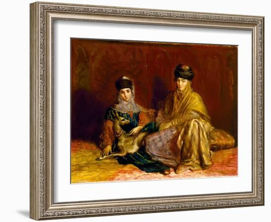 Woman and Little Girl of Constantine with a Gazelle, 1849 (Oil on Panel)-Theodore Chasseriau-Framed Giclee Print