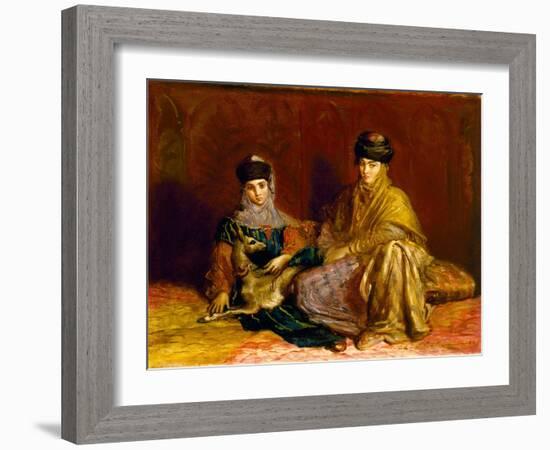 Woman and Little Girl of Constantine with a Gazelle, 1849 (Oil on Panel)-Theodore Chasseriau-Framed Giclee Print