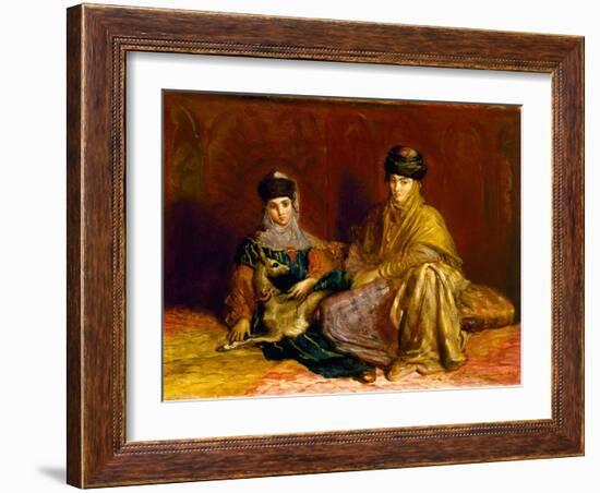 Woman and Little Girl of Constantine with a Gazelle, 1849 (Oil on Panel)-Theodore Chasseriau-Framed Giclee Print