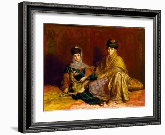 Woman and Little Girl of Constantine with a Gazelle, 1849 (Oil on Panel)-Theodore Chasseriau-Framed Giclee Print