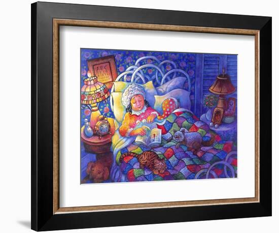 Woman and Man Asleep with Book and Cats-Bill Bell-Framed Giclee Print