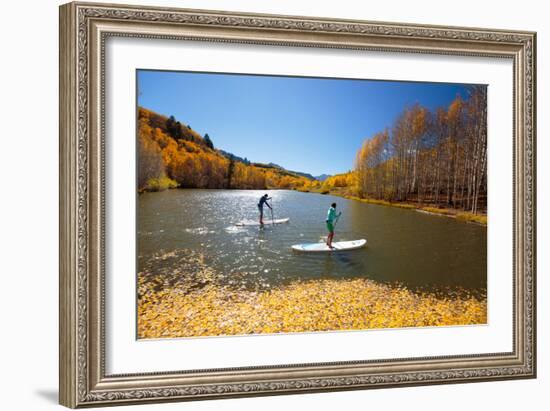 Woman And Man Enjoy Fall Bliss On SUP Boards Near Telluride, Colorado In Autumn, San Juan Mts-Ben Herndon-Framed Photographic Print