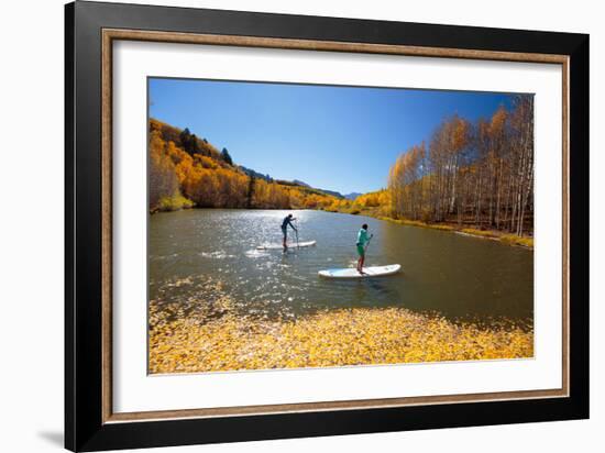 Woman And Man Enjoy Fall Bliss On SUP Boards Near Telluride, Colorado In Autumn, San Juan Mts-Ben Herndon-Framed Photographic Print