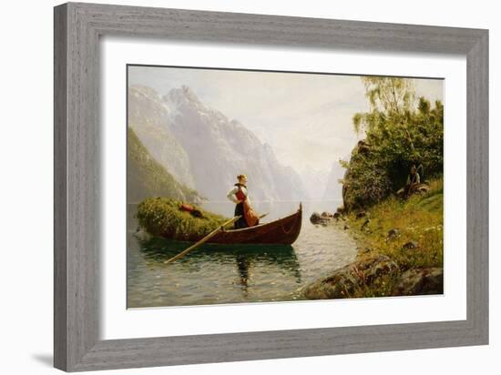 Woman and Man in Fjord Landsacape-Hans Dahl-Framed Giclee Print