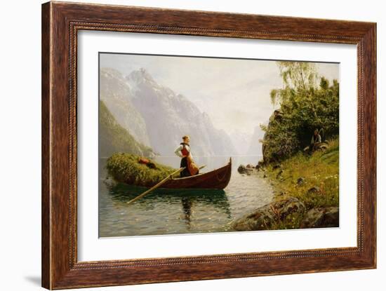 Woman and Man in Fjord Landsacape-Hans Dahl-Framed Giclee Print