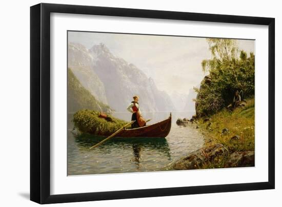 Woman and Man in Fjord Landsacape-Hans Dahl-Framed Giclee Print