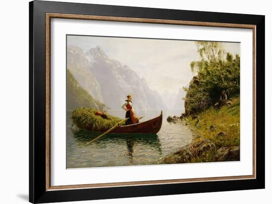 Woman and Man in Fjord Landsacape-Hans Dahl-Framed Giclee Print