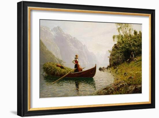 Woman and Man in Fjord Landsacape-Hans Dahl-Framed Giclee Print