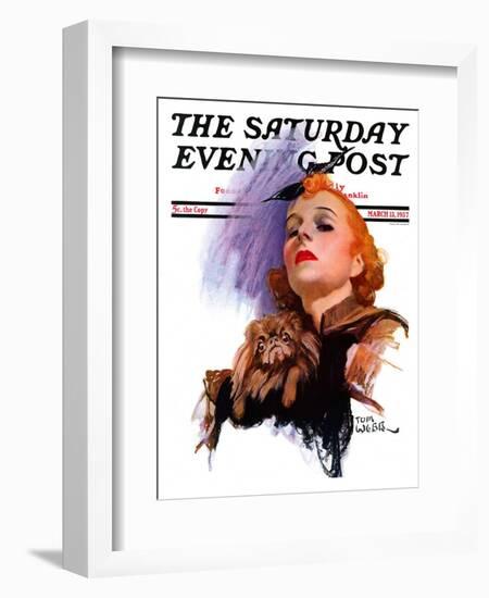 "Woman and Pekingese," Saturday Evening Post Cover, March 13, 1937-Tom Webb-Framed Giclee Print