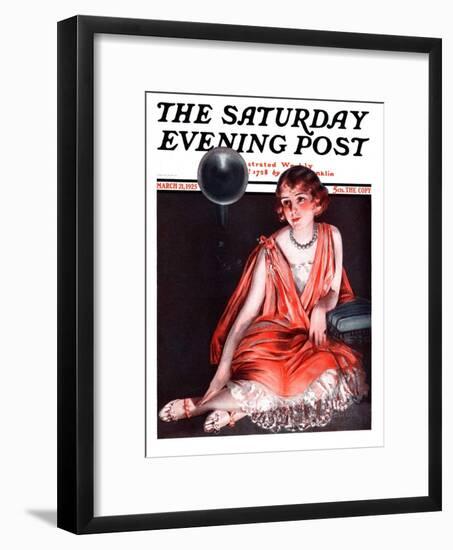 "Woman and Phonograph," Saturday Evening Post Cover, March 21, 1925-Pearl L. Hill-Framed Giclee Print