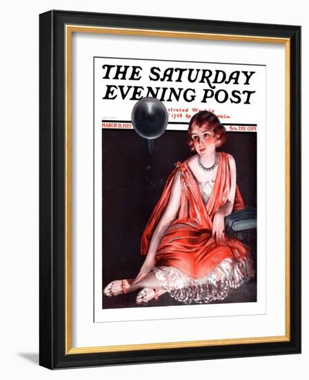 "Woman and Phonograph," Saturday Evening Post Cover, March 21, 1925-Pearl L. Hill-Framed Giclee Print