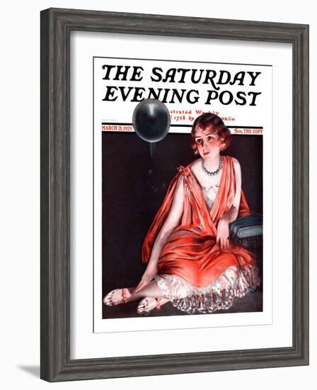 "Woman and Phonograph," Saturday Evening Post Cover, March 21, 1925-Pearl L. Hill-Framed Premium Giclee Print