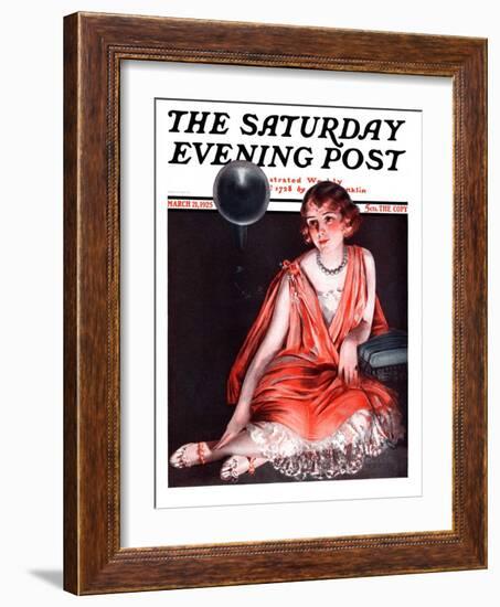 "Woman and Phonograph," Saturday Evening Post Cover, March 21, 1925-Pearl L. Hill-Framed Premium Giclee Print