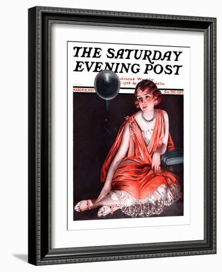 "Woman and Phonograph," Saturday Evening Post Cover, March 21, 1925-Pearl L. Hill-Framed Premium Giclee Print