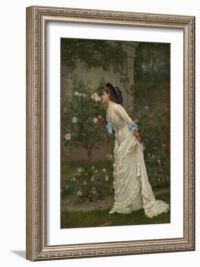 Woman and Roses, 1879 (Oil on Canvas)-Auguste Toulmouche-Framed Giclee Print