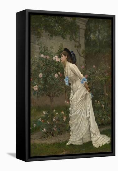 Woman and Roses, 1879 (Oil on Canvas)-Auguste Toulmouche-Framed Premier Image Canvas