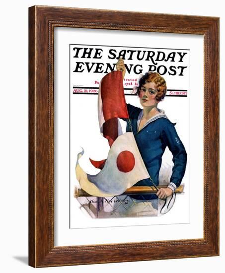 "Woman and Signal Flags," Saturday Evening Post Cover, August 21, 1926-Charles A. MacLellan-Framed Giclee Print