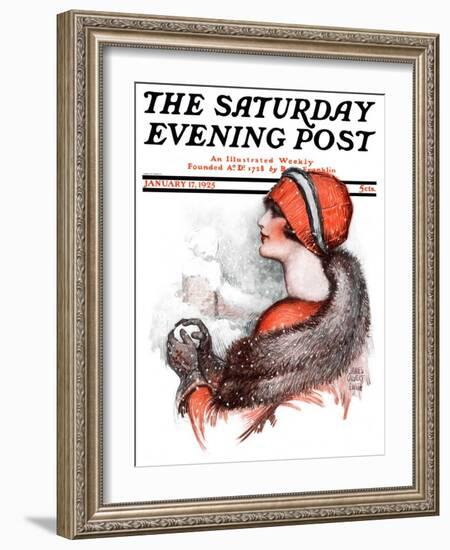 "Woman and Snowball," Saturday Evening Post Cover, January 17, 1925-James Calvert Smith-Framed Giclee Print