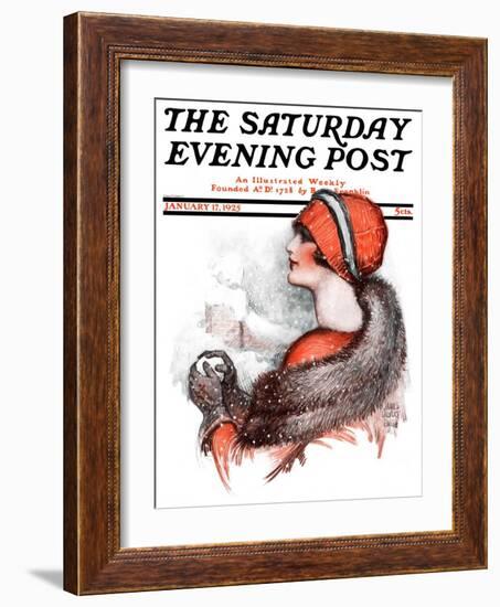 "Woman and Snowball," Saturday Evening Post Cover, January 17, 1925-James Calvert Smith-Framed Giclee Print