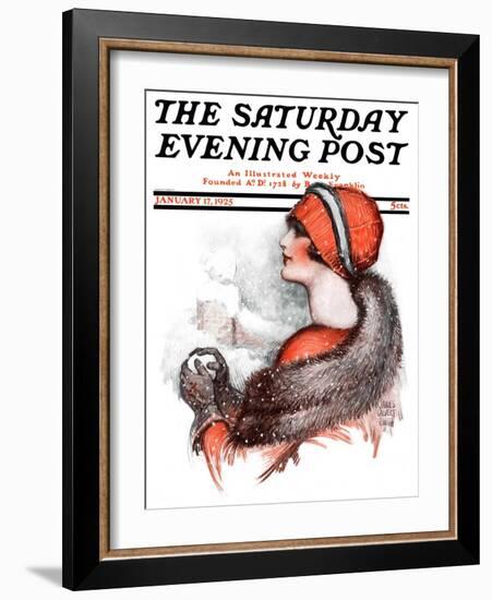 "Woman and Snowball," Saturday Evening Post Cover, January 17, 1925-James Calvert Smith-Framed Giclee Print