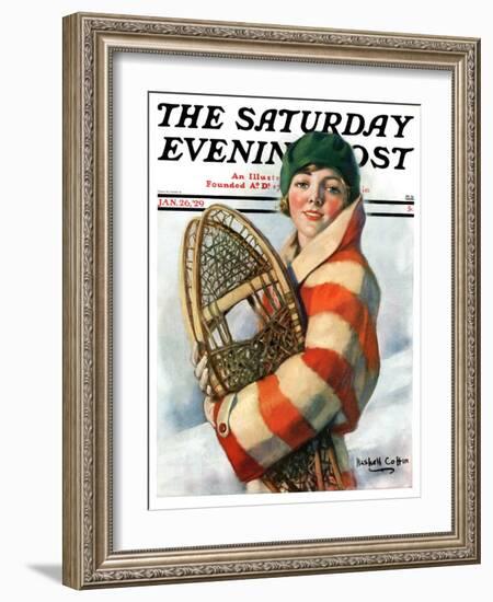 "Woman and Snowshoes," Saturday Evening Post Cover, January 26, 1929-William Haskell Coffin-Framed Giclee Print