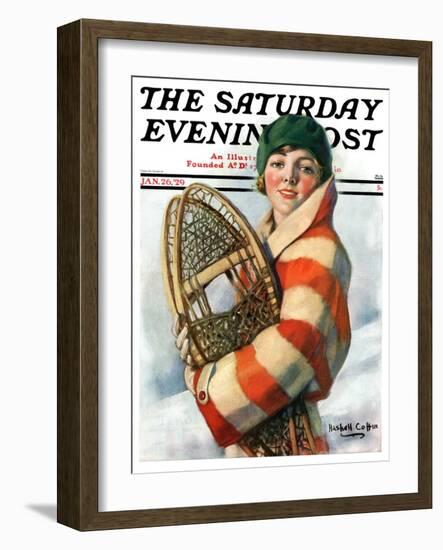 "Woman and Snowshoes," Saturday Evening Post Cover, January 26, 1929-William Haskell Coffin-Framed Giclee Print