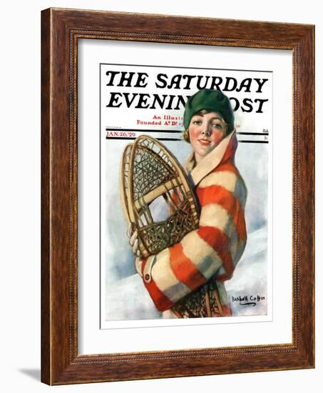 "Woman and Snowshoes," Saturday Evening Post Cover, January 26, 1929-William Haskell Coffin-Framed Giclee Print